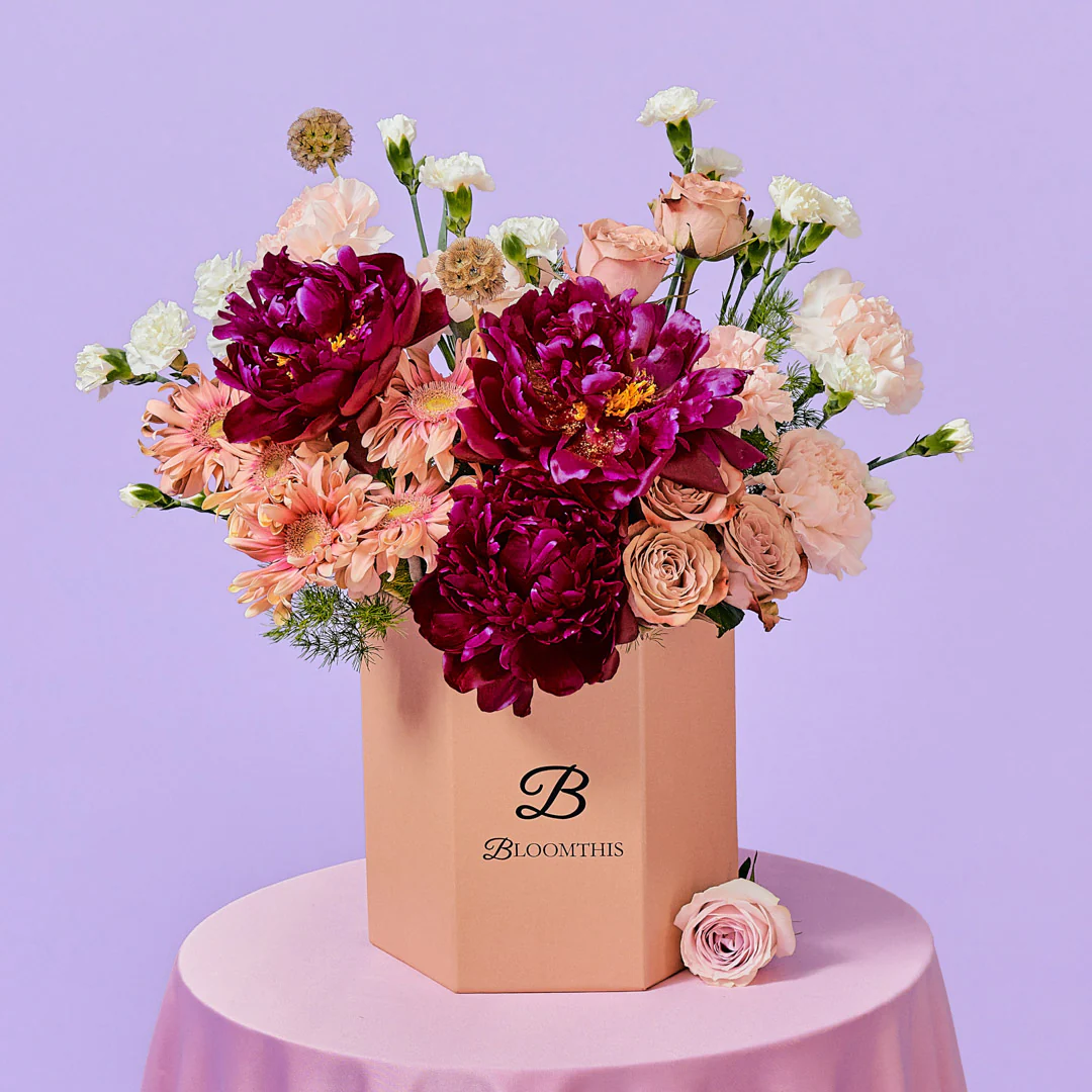 Adalynn Burgundy Peony Flower Box - Image 3