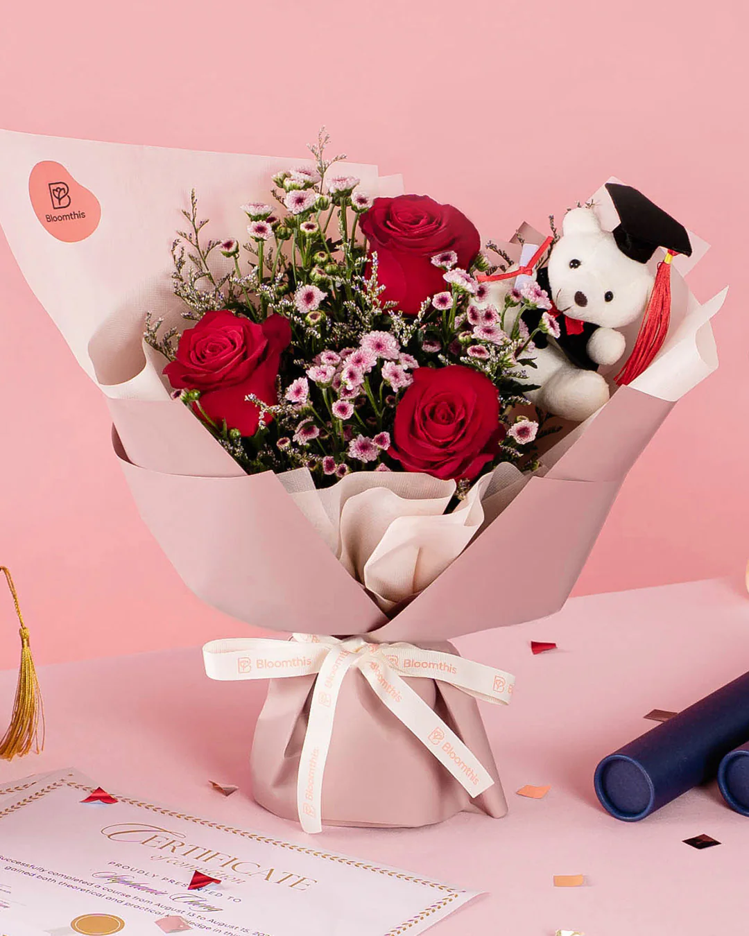 Alessi Red Rose Graduation Bear Bouquet