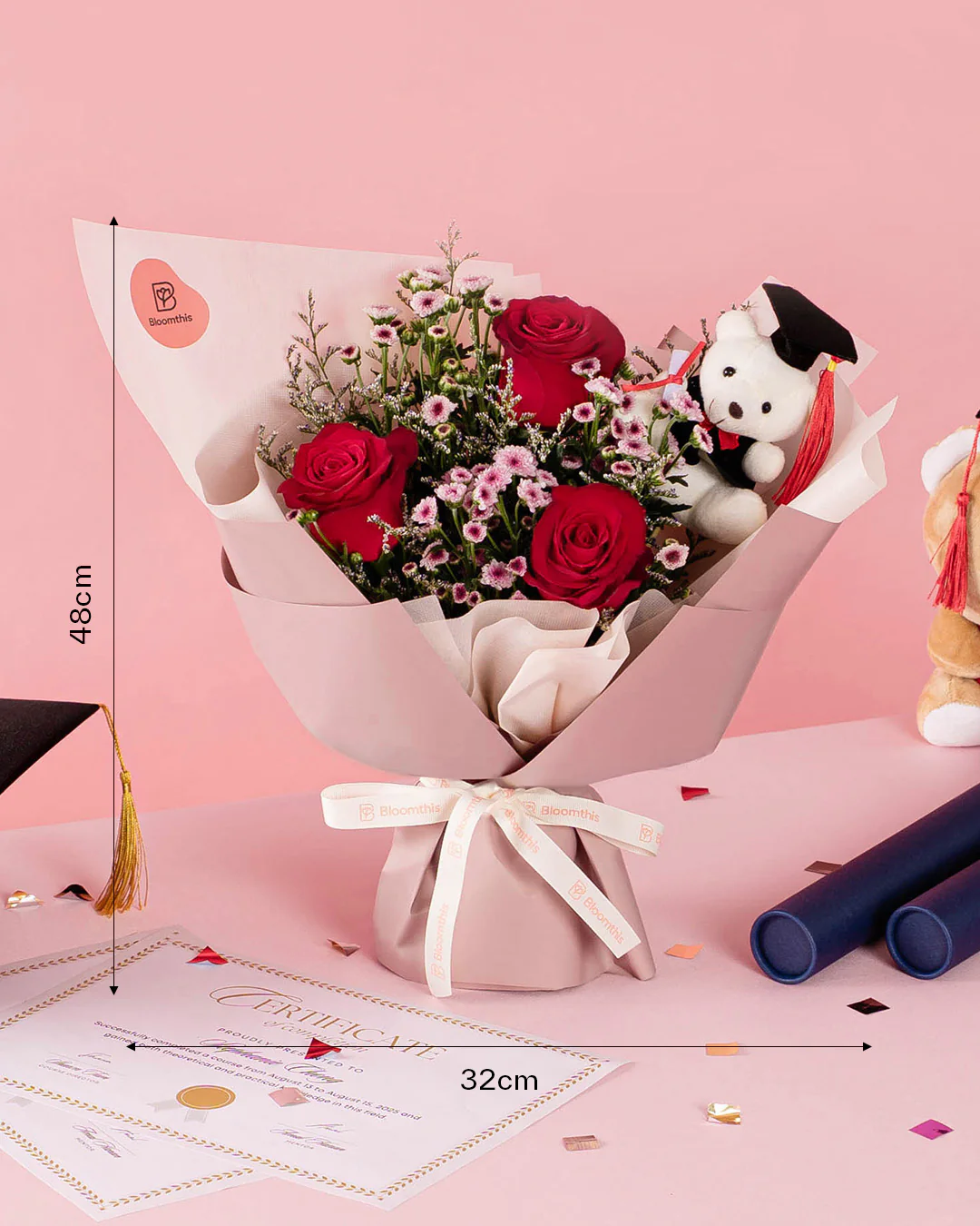 Alessi Red Rose Graduation Bear Bouquet - Image 4