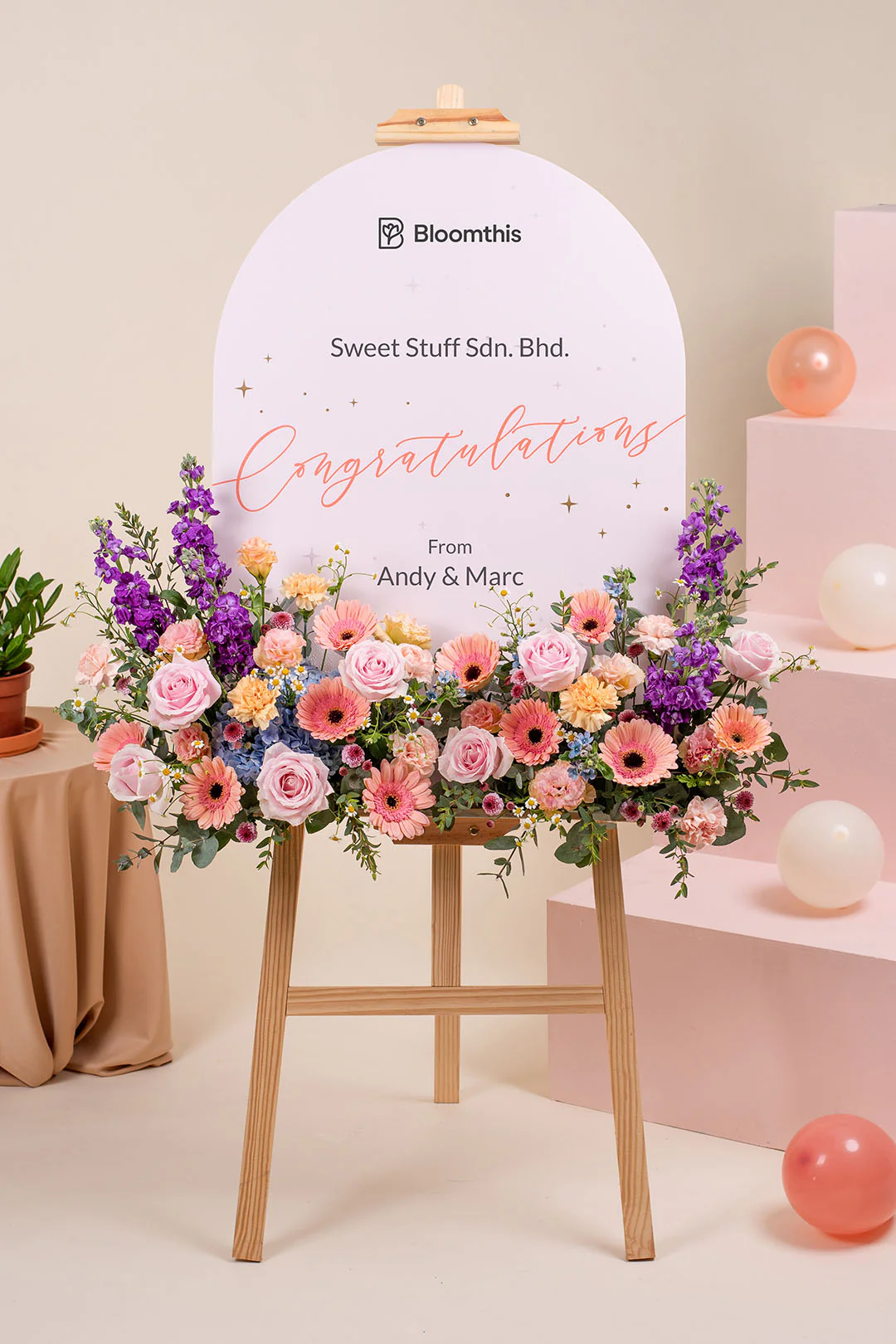 Amazing Peach Gerbera Grand Opening Flower Stand