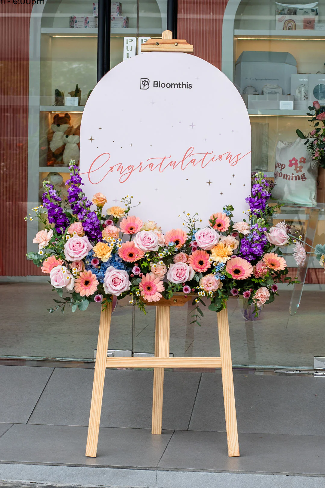 Amazing Peach Gerbera Grand Opening Flower Stand - Image 3