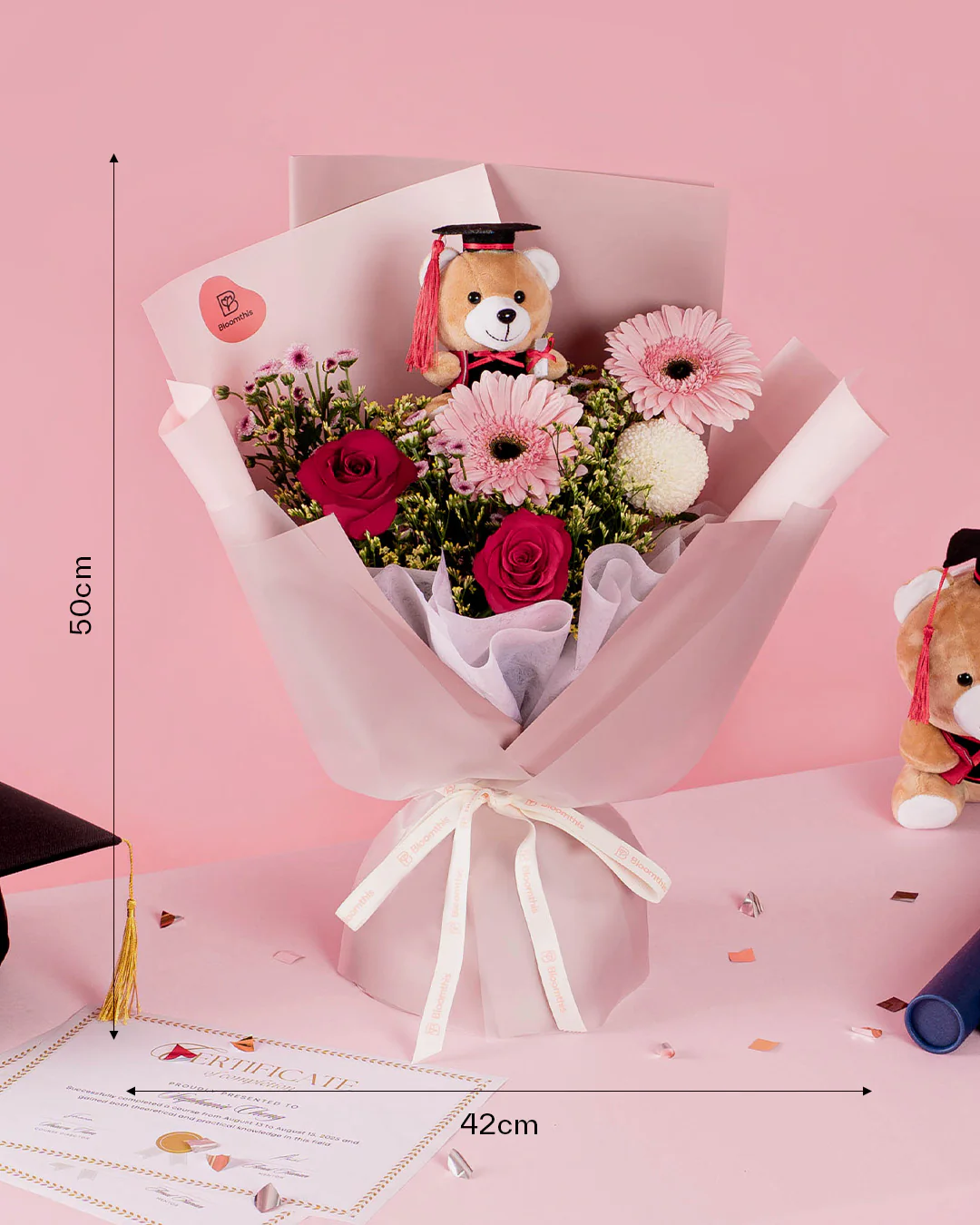 Amelia Red Rose Graduation Bear Bouquet - Image 4