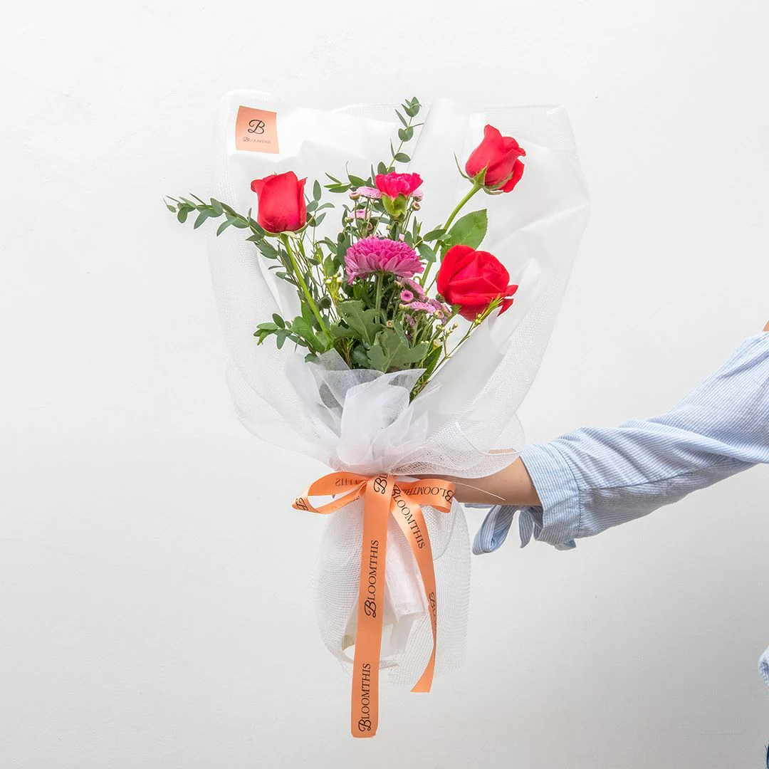 Audrey White Rose & Carnation Bouquet - Image 4
