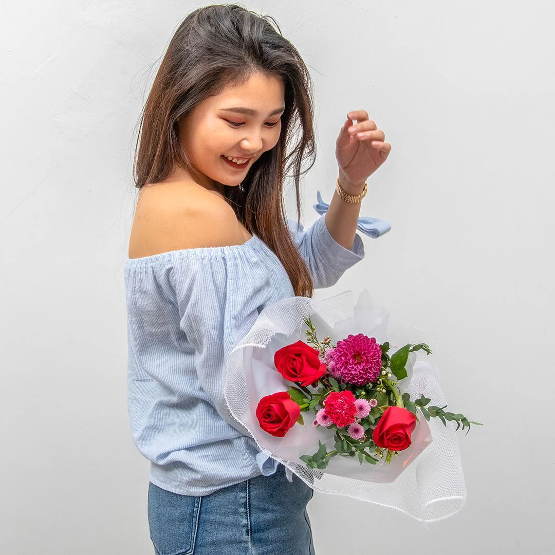 Audrey White Rose & Carnation Bouquet - Image 5