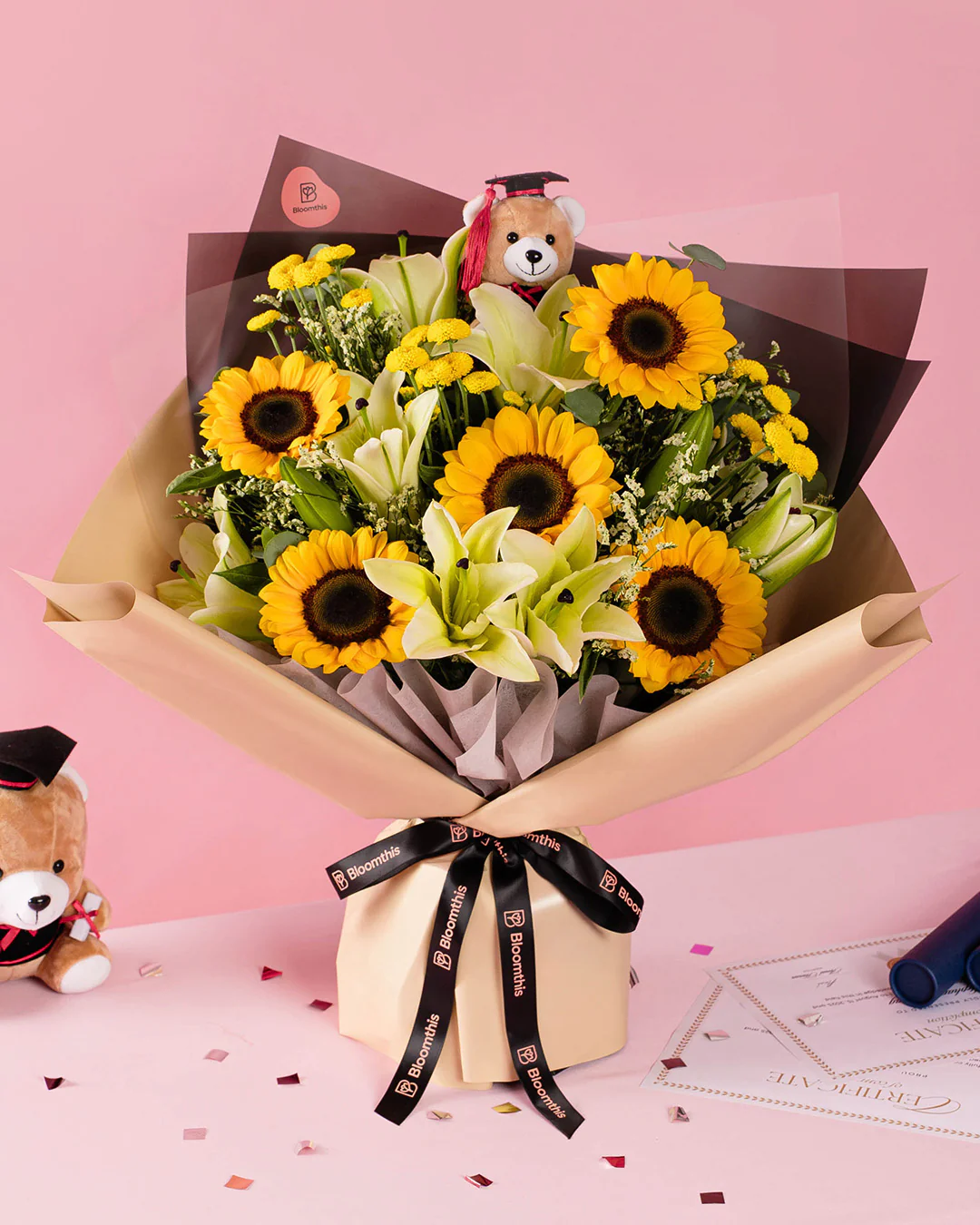 Cheyenne Sunflower Graduation Bear Bouquet