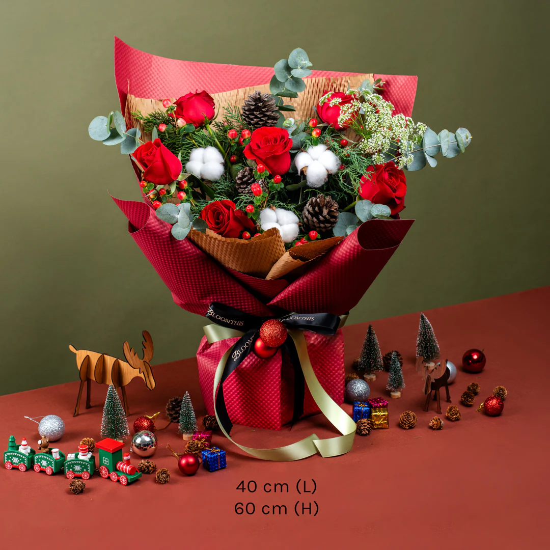 Christie Red Rose Christmas Bouquet - Image 4