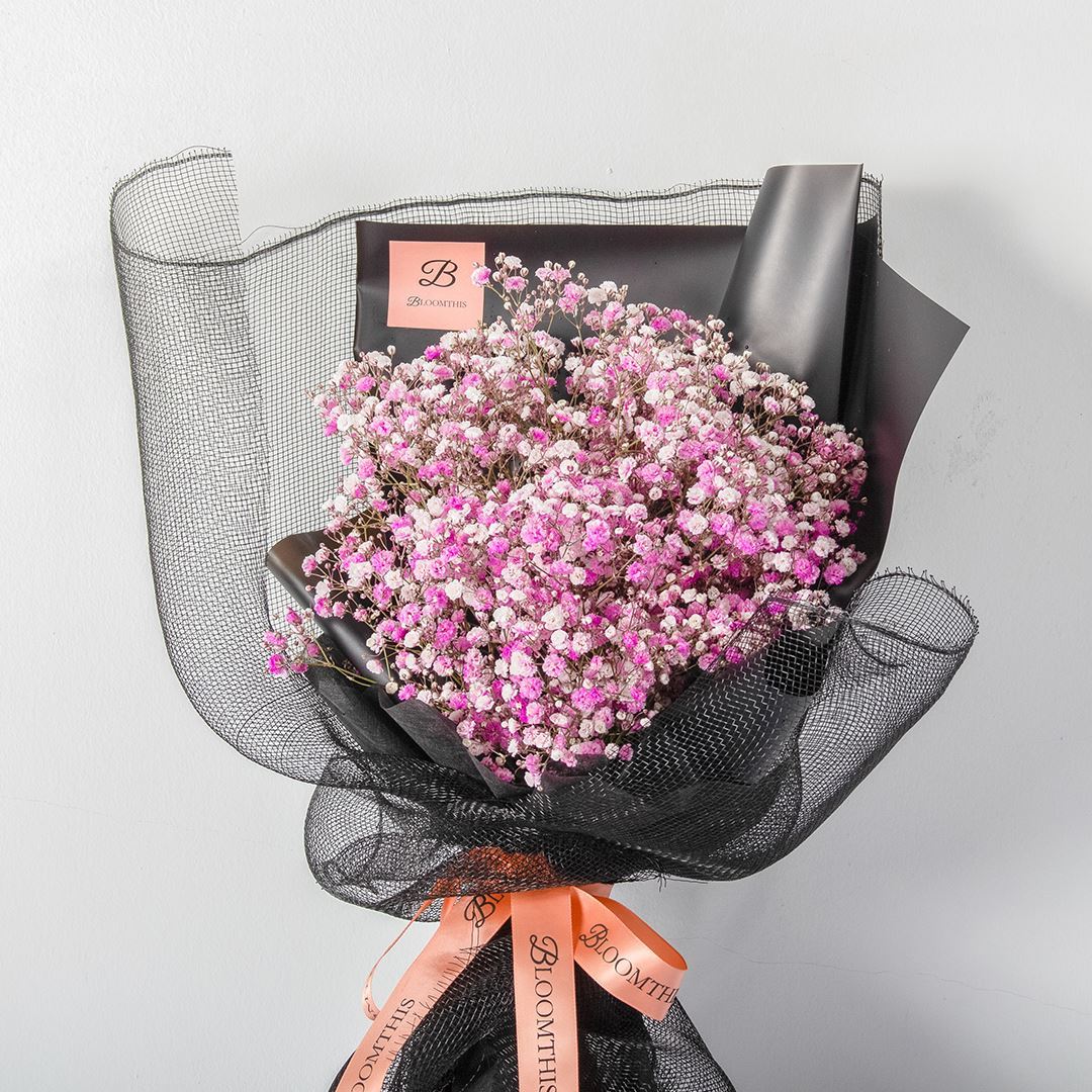 Cora Black Pink Baby's Breath Bouquet - Image 3