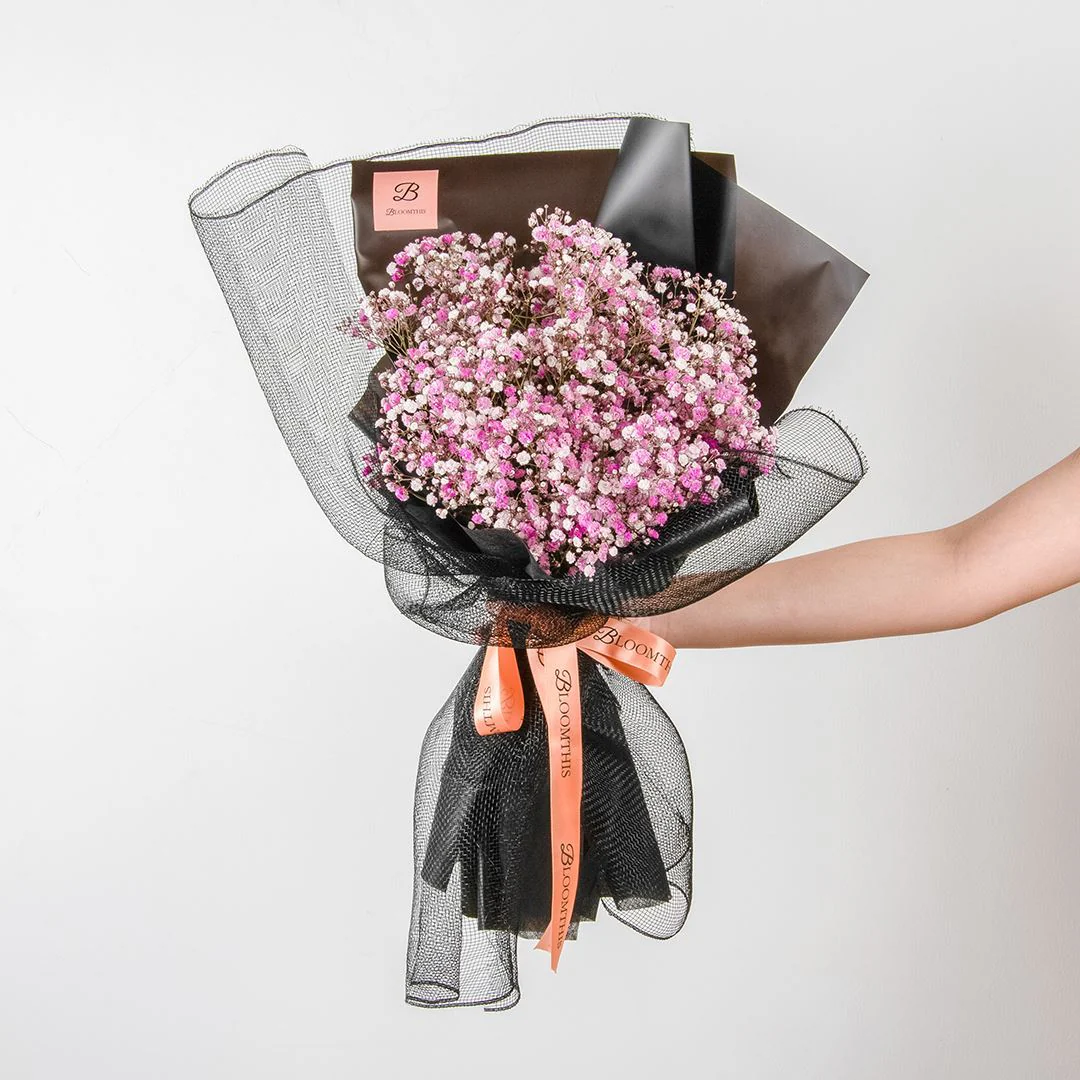 Cora Black Pink Baby's Breath Bouquet - Image 5