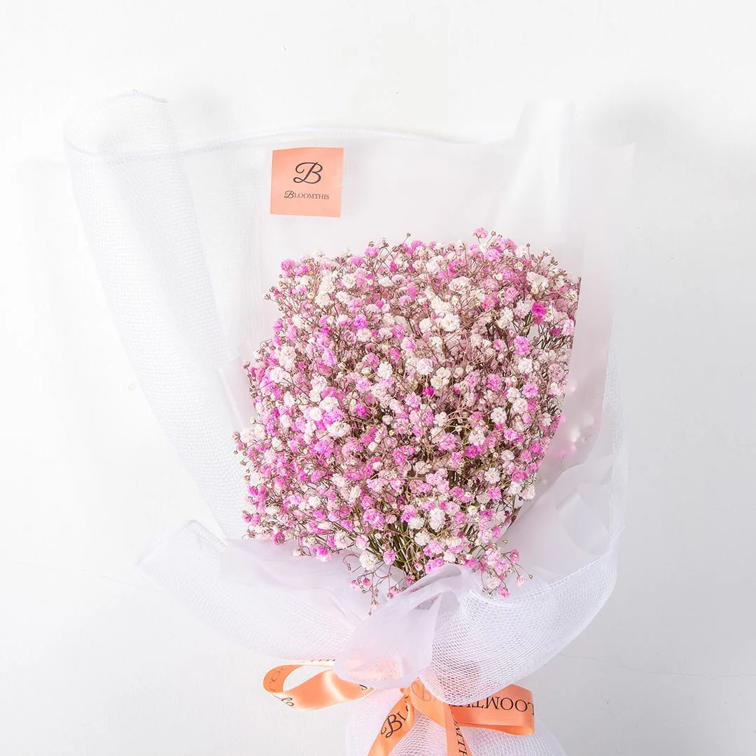 Cora White Pink Baby's Breath Bouquet - Image 3