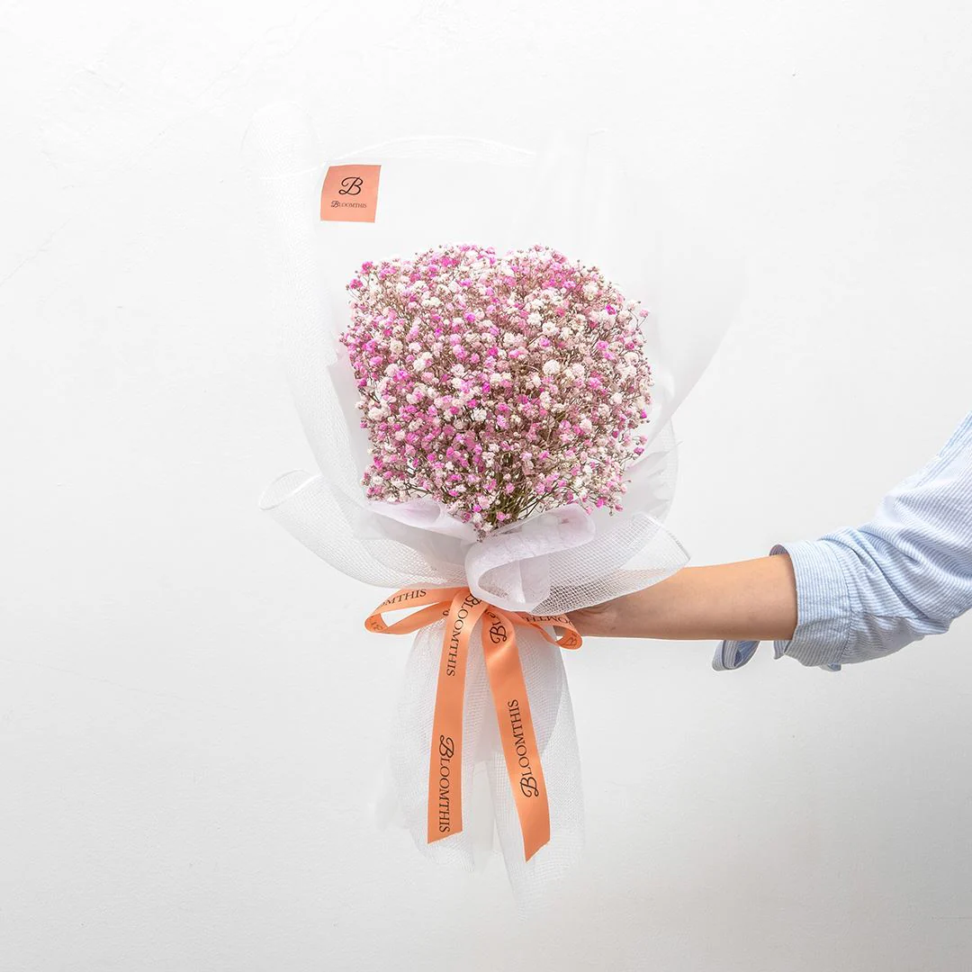 Cora White Pink Baby's Breath Bouquet - Image 4