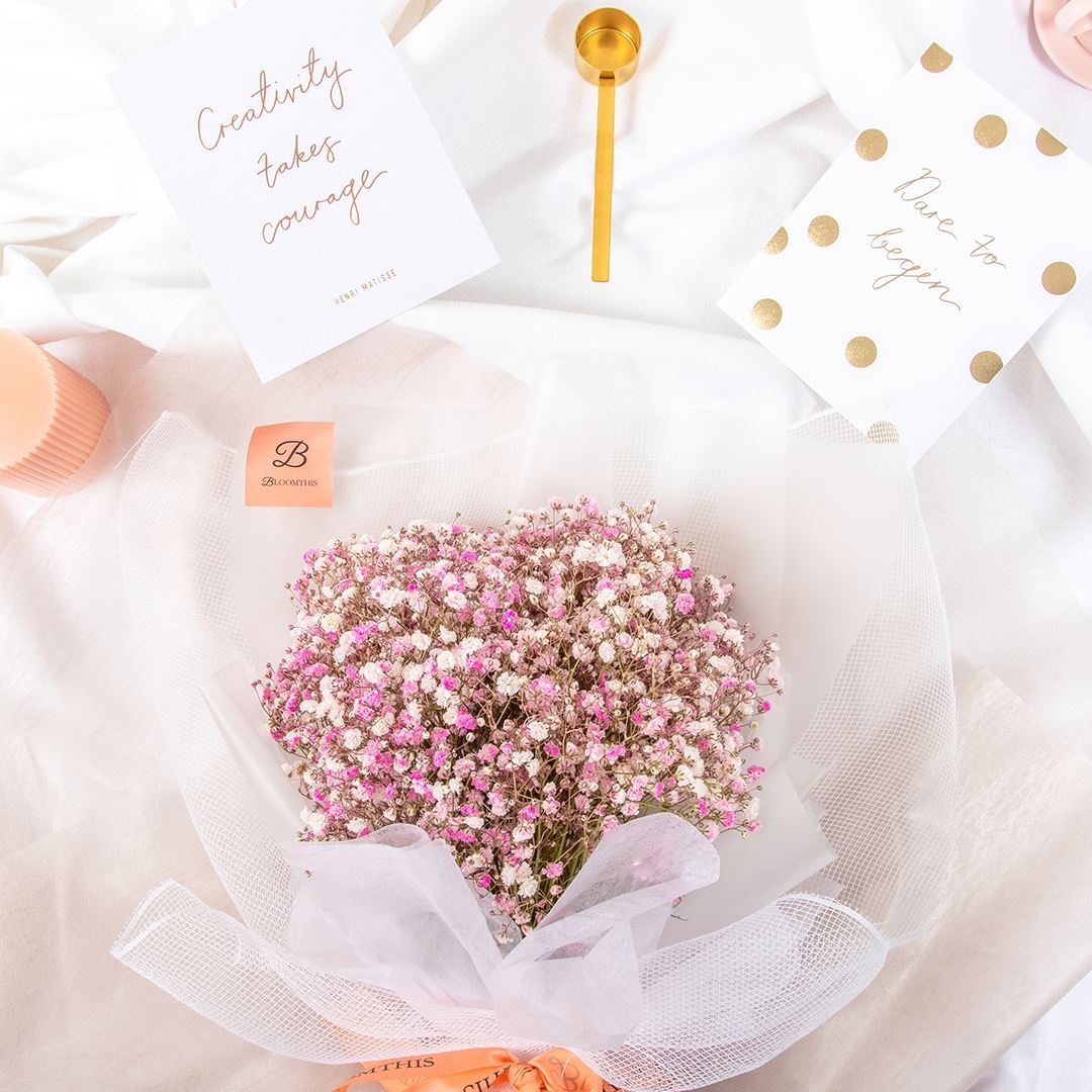 Cora White Pink Baby's Breath Bouquet - Image 6