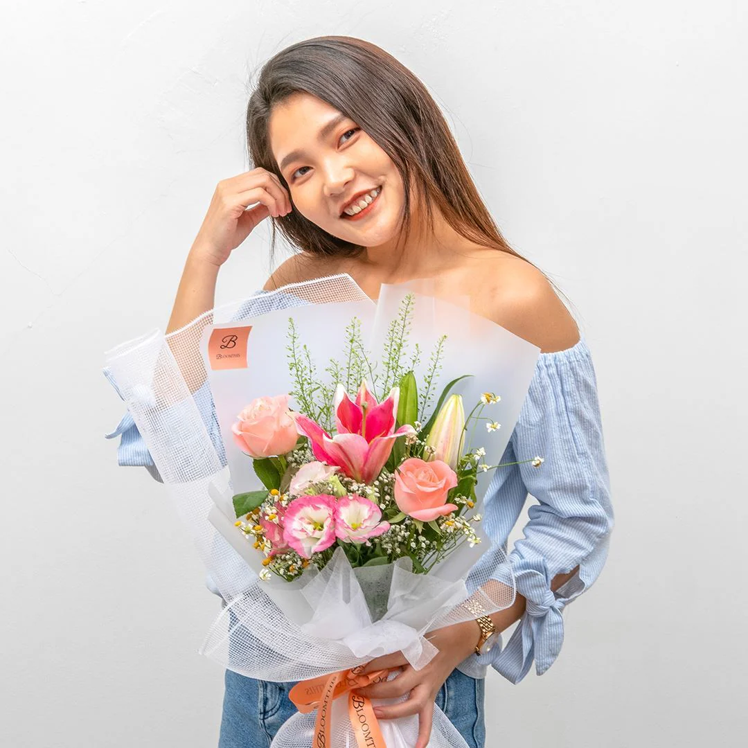 Esther White Lily & Rose Bouquet - Image 2