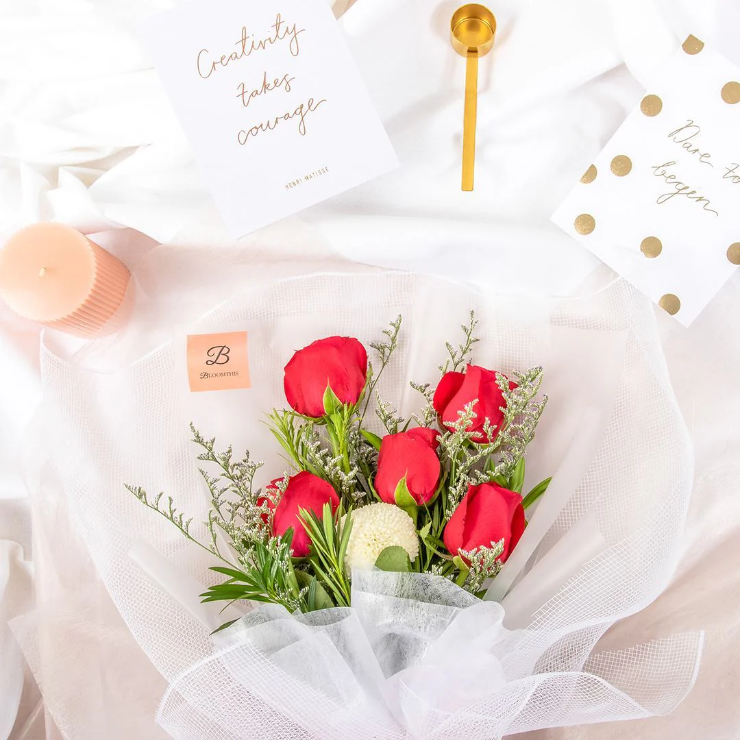 Evelyn White Red Rose Bouquet - Image 6