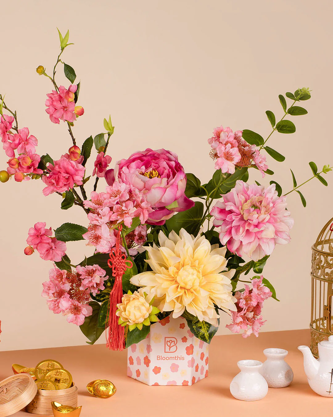 Flourishing Wealth Chinese New Year Artificial Flower Box 2026 - Image 3
