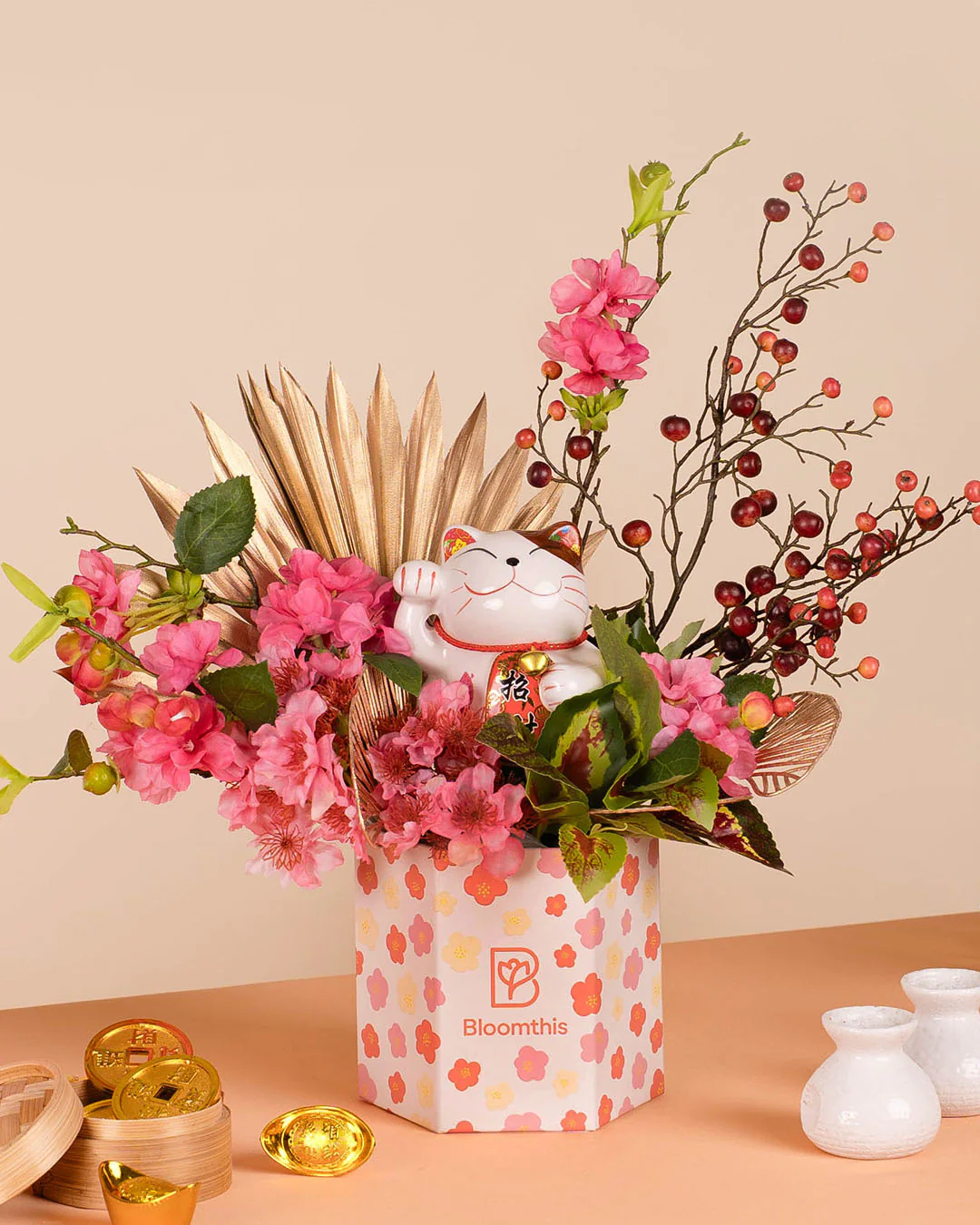 Fortune Cat Chinese New Year Artificial Flower Box 2026 - Image 3