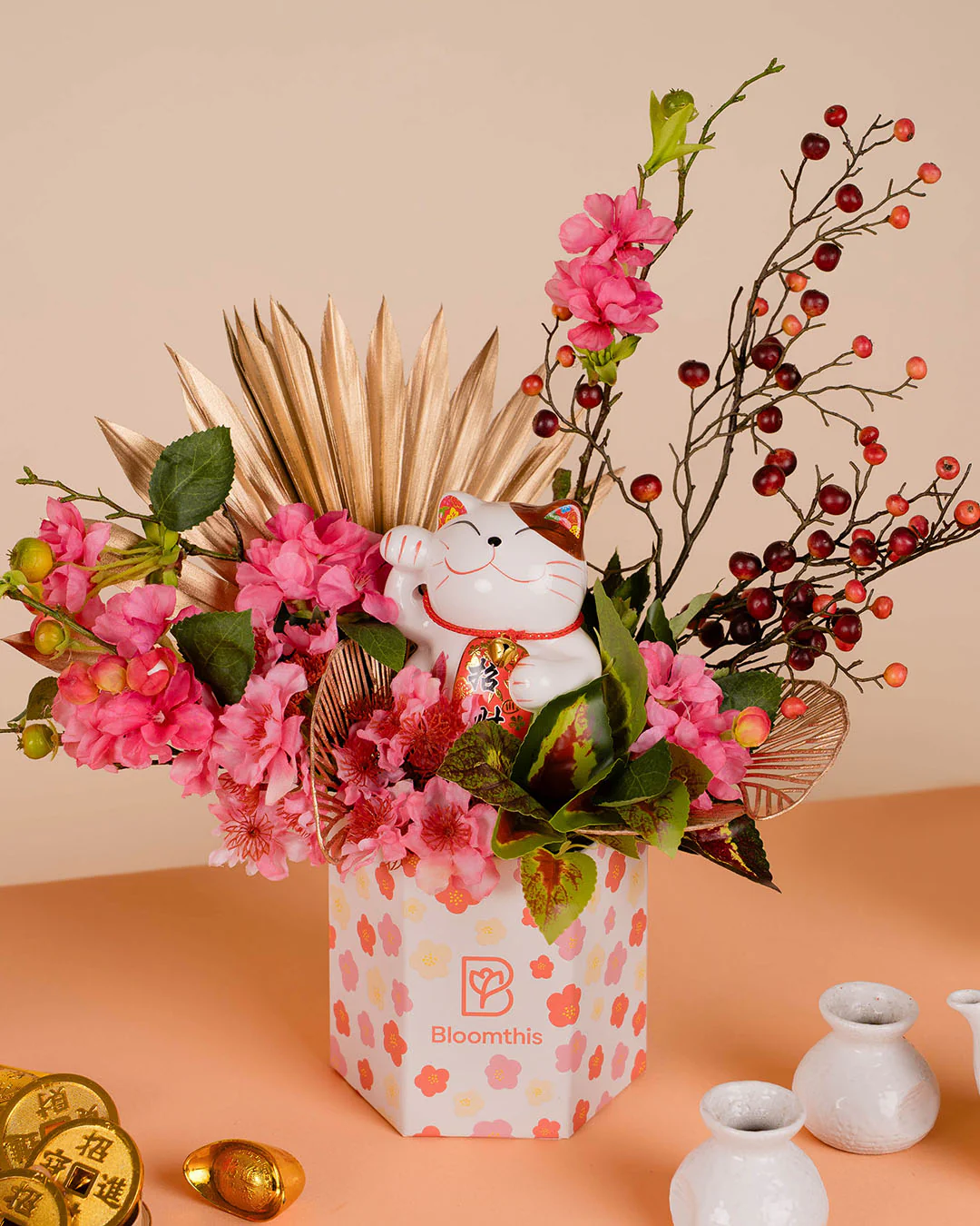 Fortune Cat Chinese New Year Artificial Flower Box 2026 - Image 6