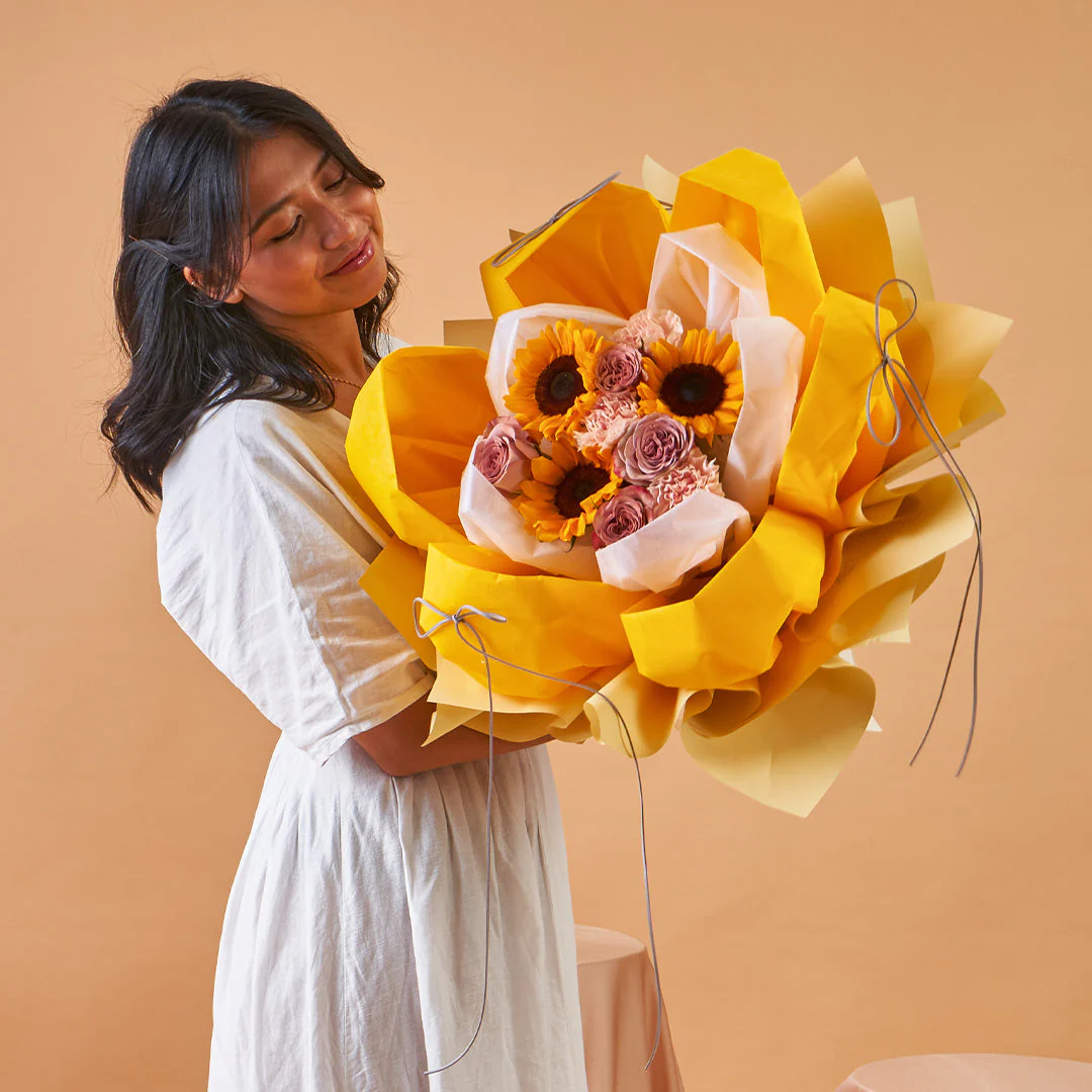 Iriana Yellow Sunflower & Rose Petal Bouquet - Image 5