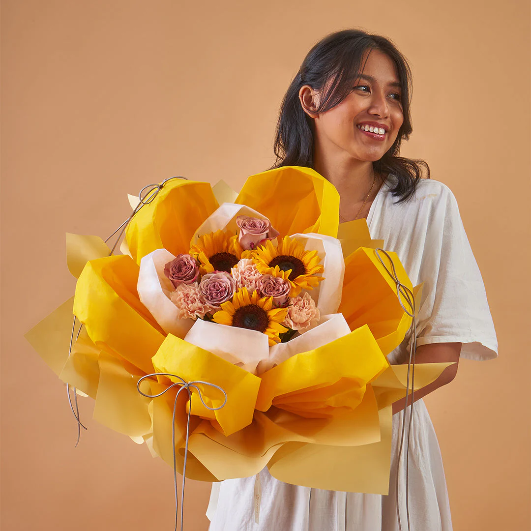 Iriana Yellow Sunflower & Rose Petal Bouquet (MDV) - Image 3