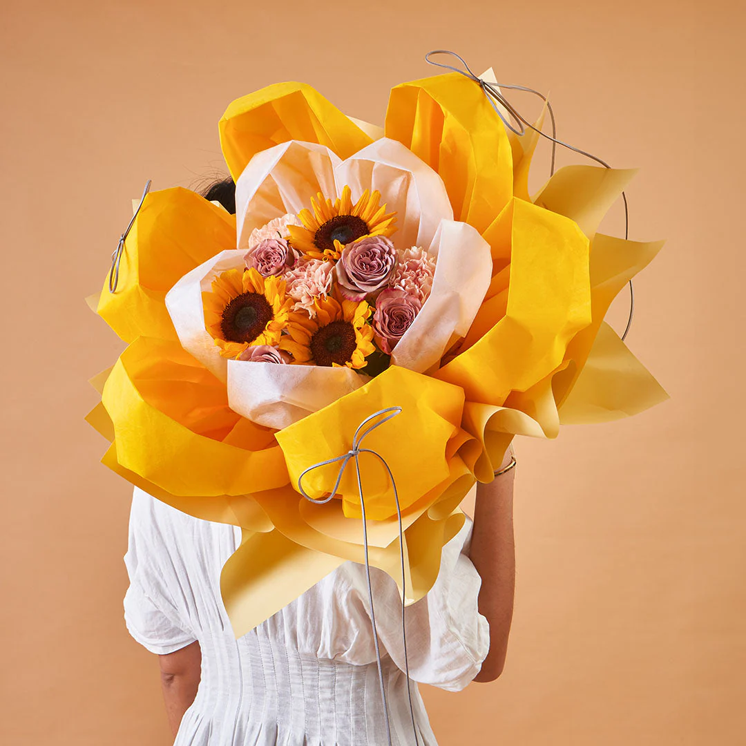 Iriana Yellow Sunflower & Rose Petal Bouquet (MDV) - Image 6