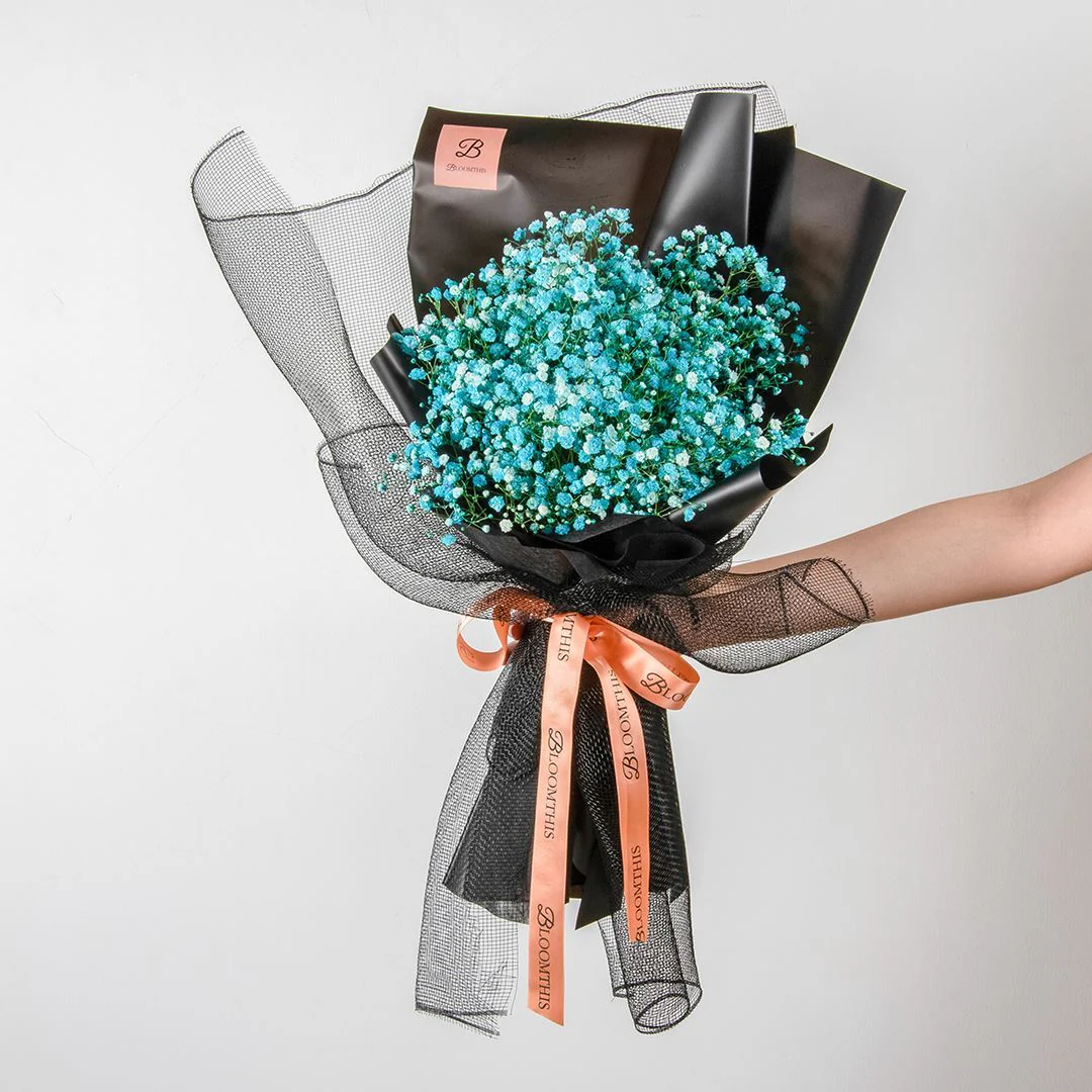 Isla Black Blue Baby's Breath Bouquet - Image 4