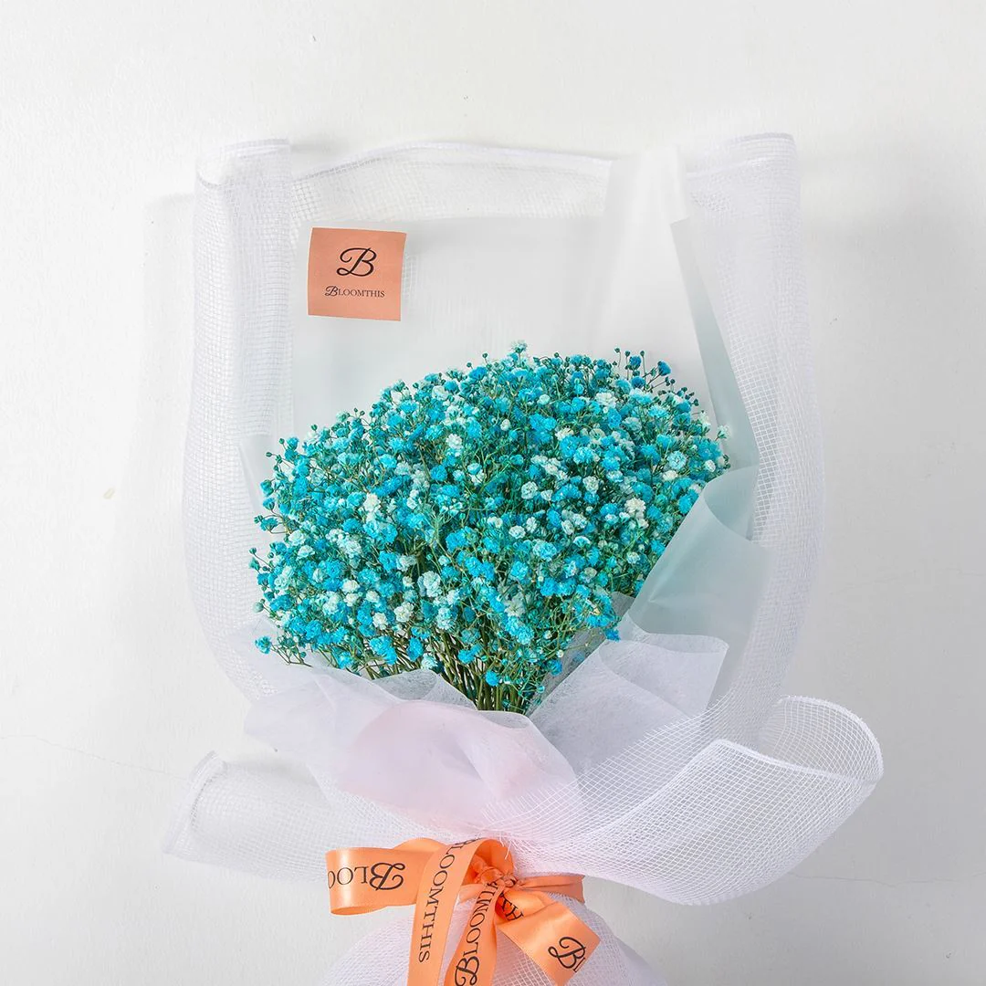 Isla White Blue Baby's Breath Bouquet - Image 3