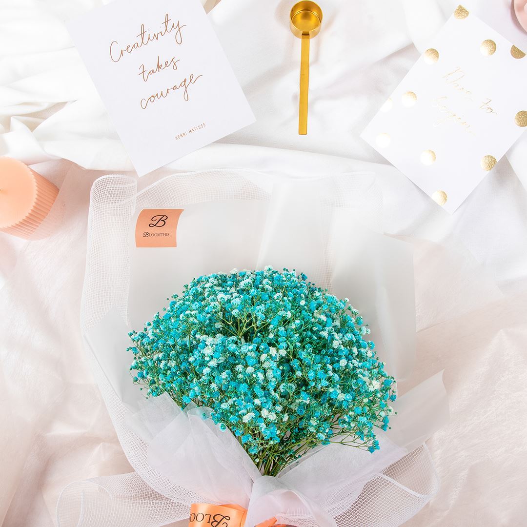 Isla White Blue Baby's Breath Bouquet - Image 6
