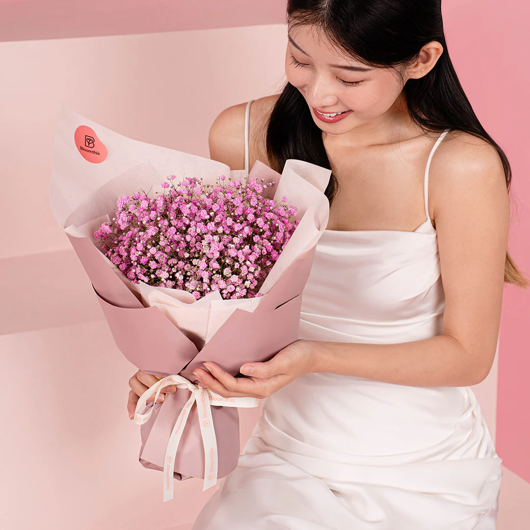 Janice Pink Baby's Breath Bouquet - Image 2
