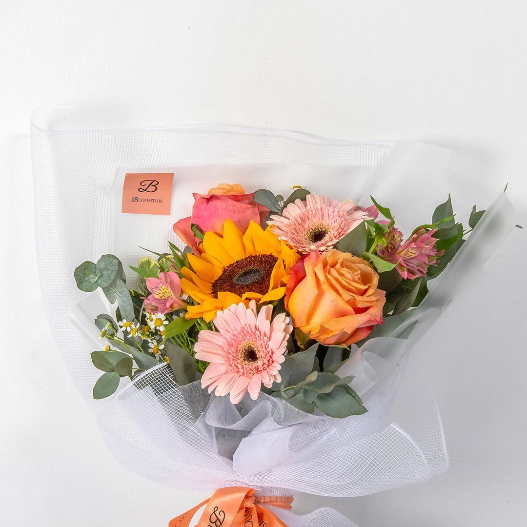 Julia White Sunflower & Rose Bouquet - Image 3