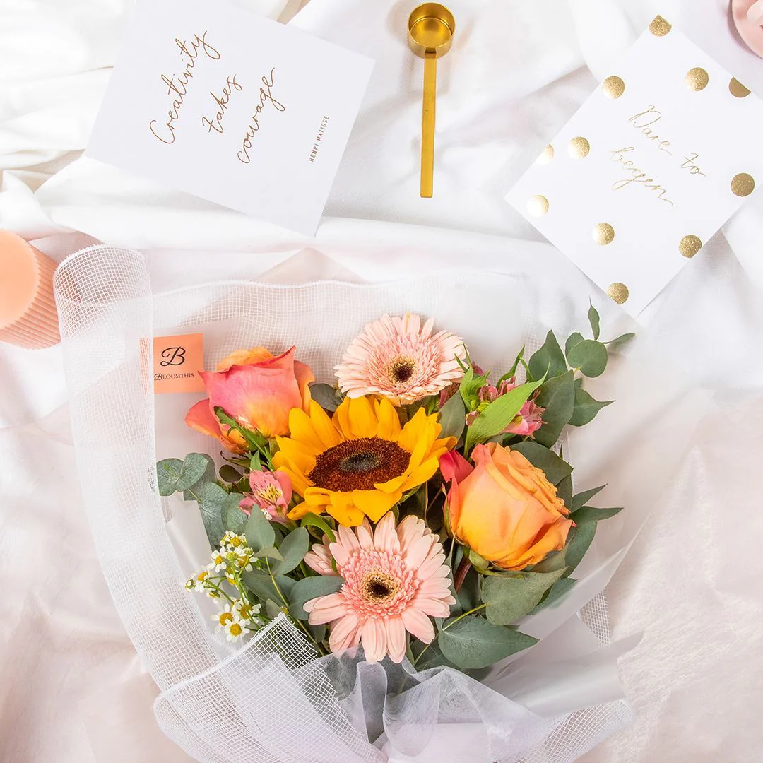 Julia White Sunflower & Rose Bouquet - Image 6