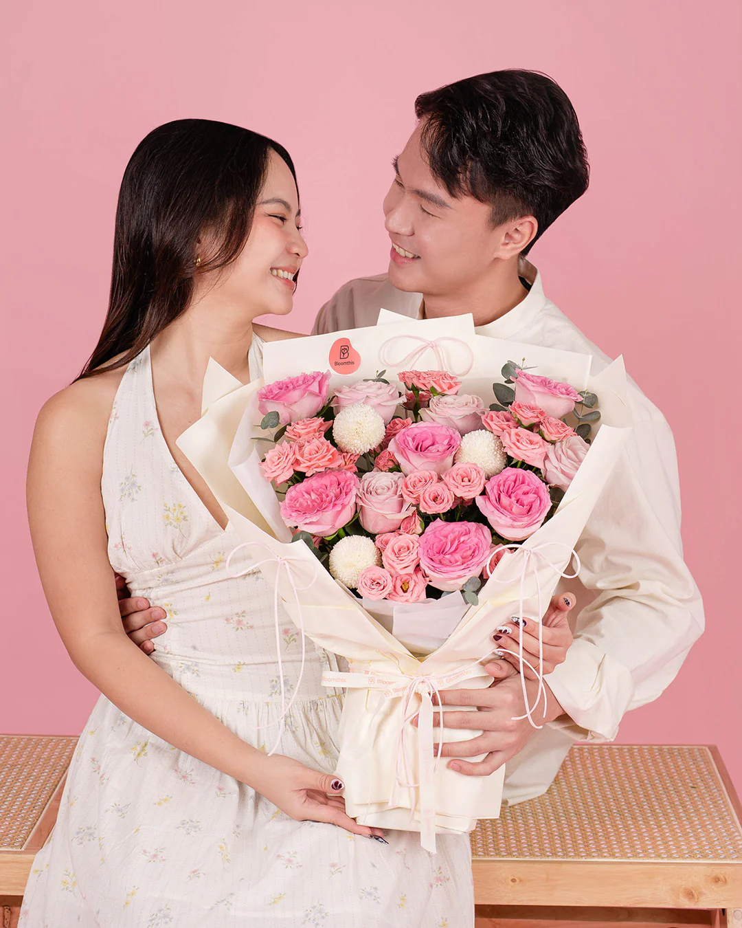 Lynette Pink Rose Bouquet - Image 4