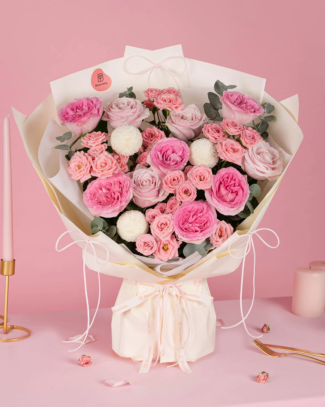 Lynette Pink Rose Bouquet - Image 6