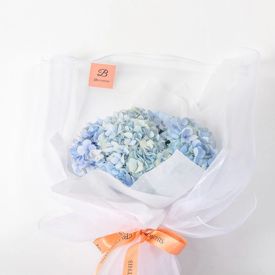 Madelyn White Blue Hydrangea Bouquet - Image 3