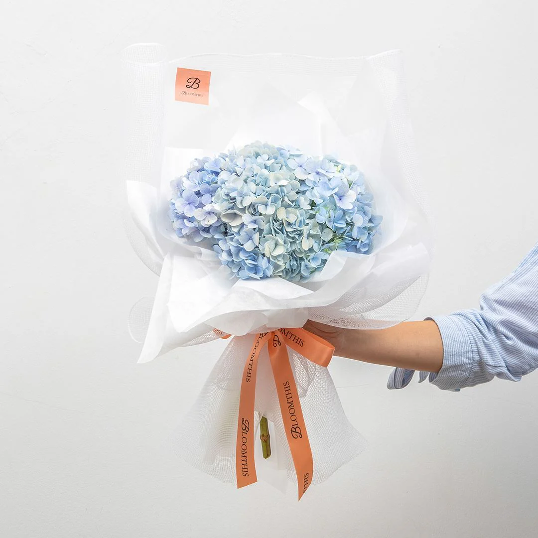 Madelyn White Blue Hydrangea Bouquet - Image 4