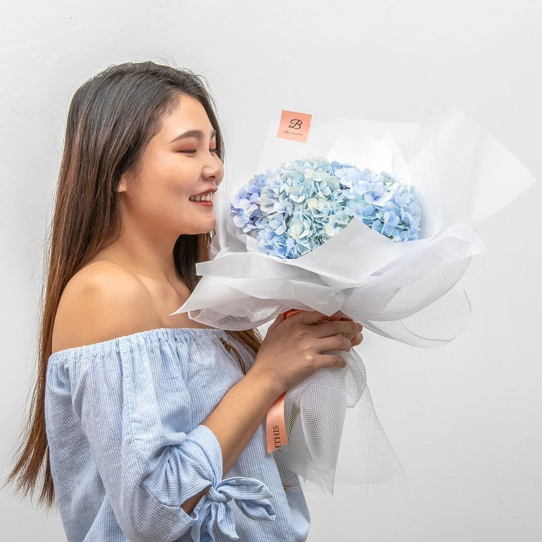 Madelyn White Blue Hydrangea Bouquet - Image 5
