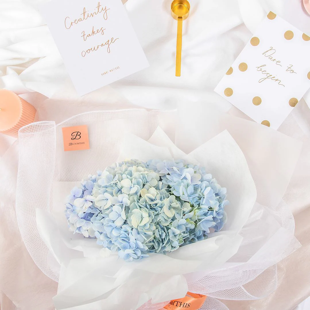 Madelyn White Blue Hydrangea Bouquet - Image 6