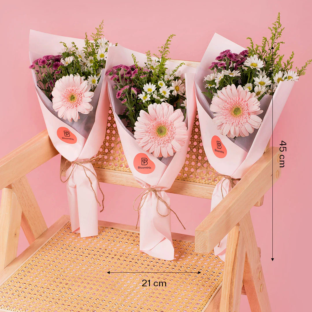 Meadow Pink Gerbera Bouquet Set (3 pcs) - Image 3
