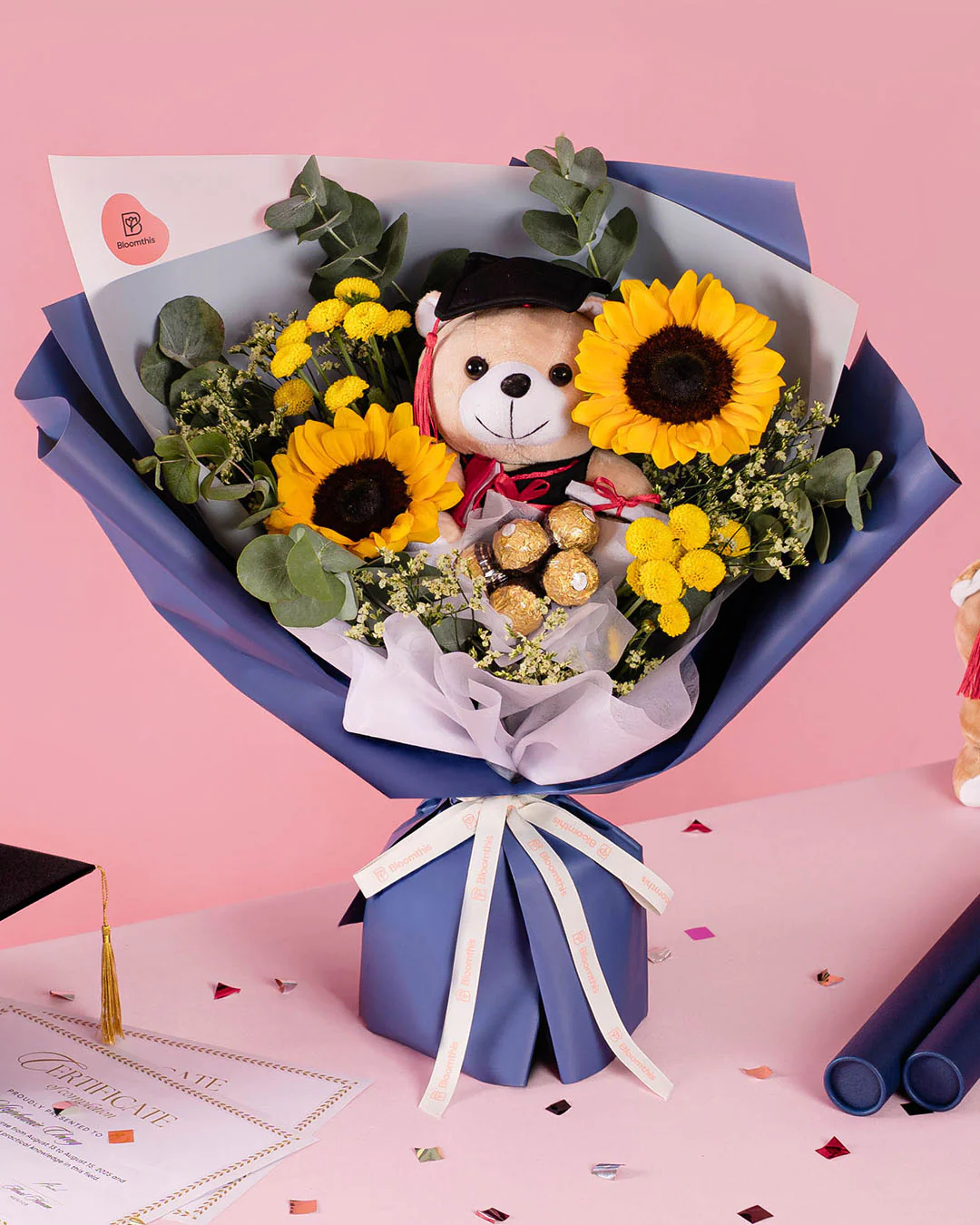 Milo Graduation Bear & Chocolate Bouquet