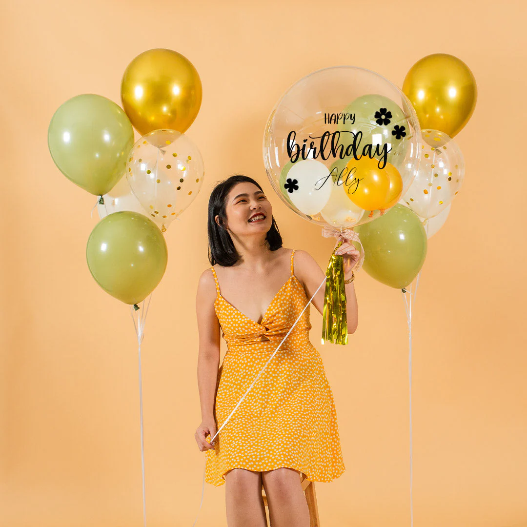 Olive Green Helium Bubble Birthday Balloon Set - Image 4
