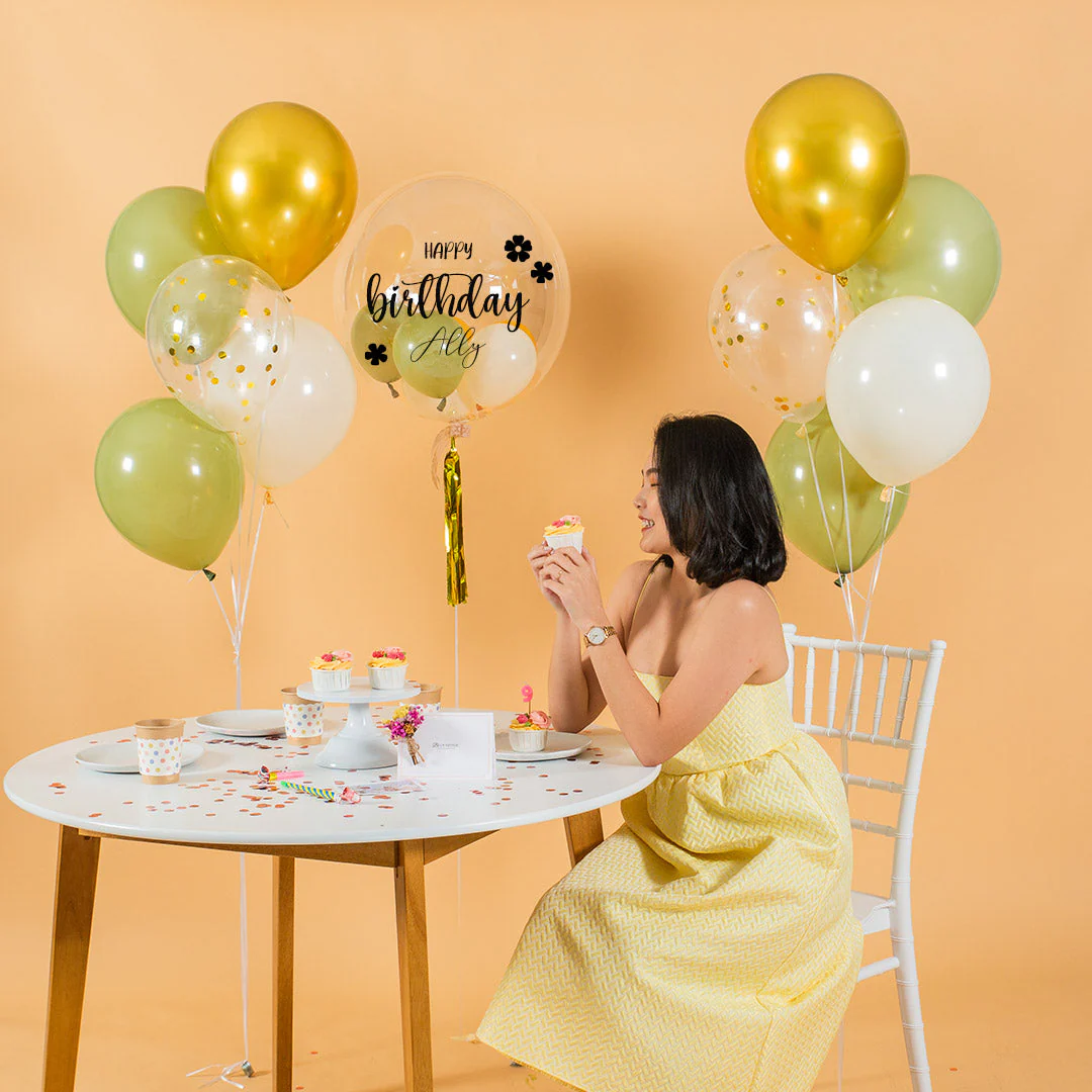 Olive Green Helium Bubble Birthday Balloon Set - Image 5