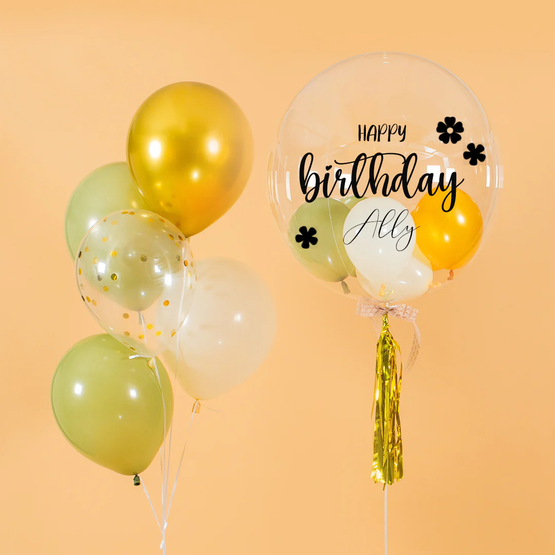 Olive Green Helium Bubble Birthday Balloon Set - Image 7