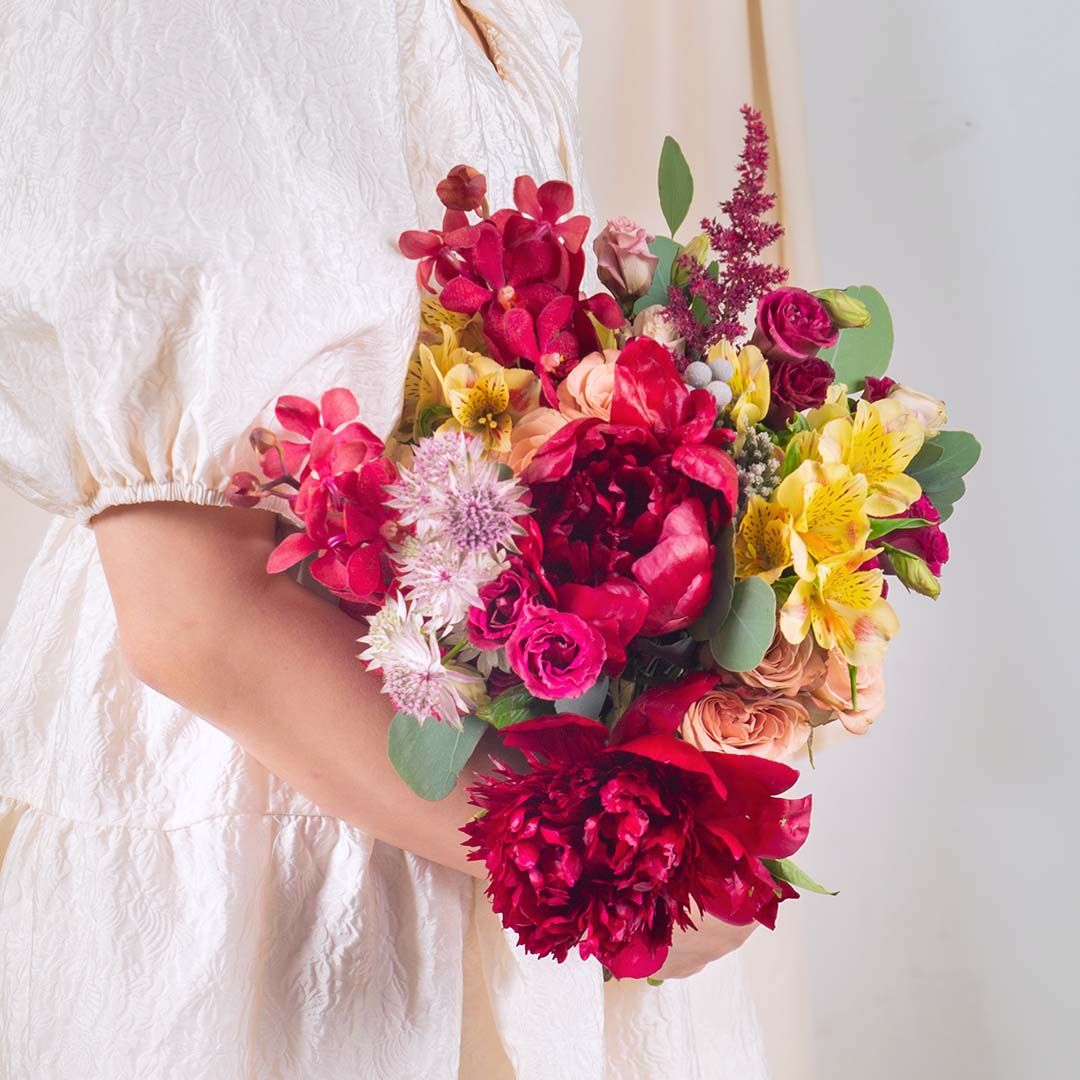 Philippina Red Peony Hand-Tied Bouquet - Image 2