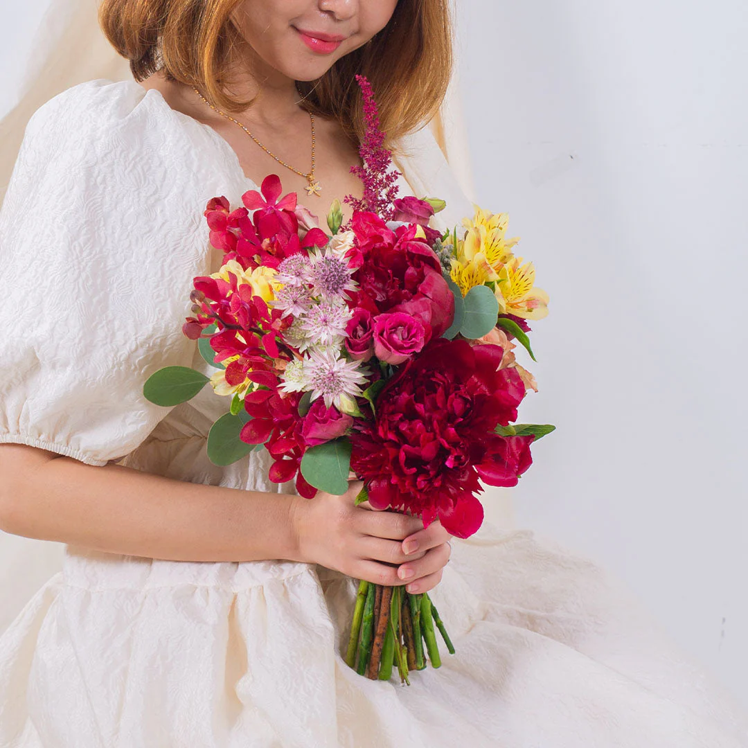 Philippina Red Peony Hand-Tied Bouquet - Image 3