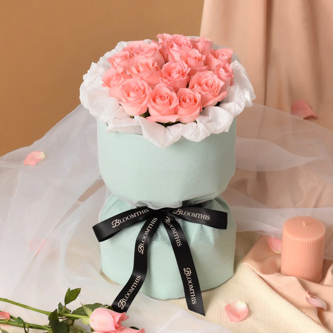 Rachel Pink Rose Hand Bouquet - Image 3