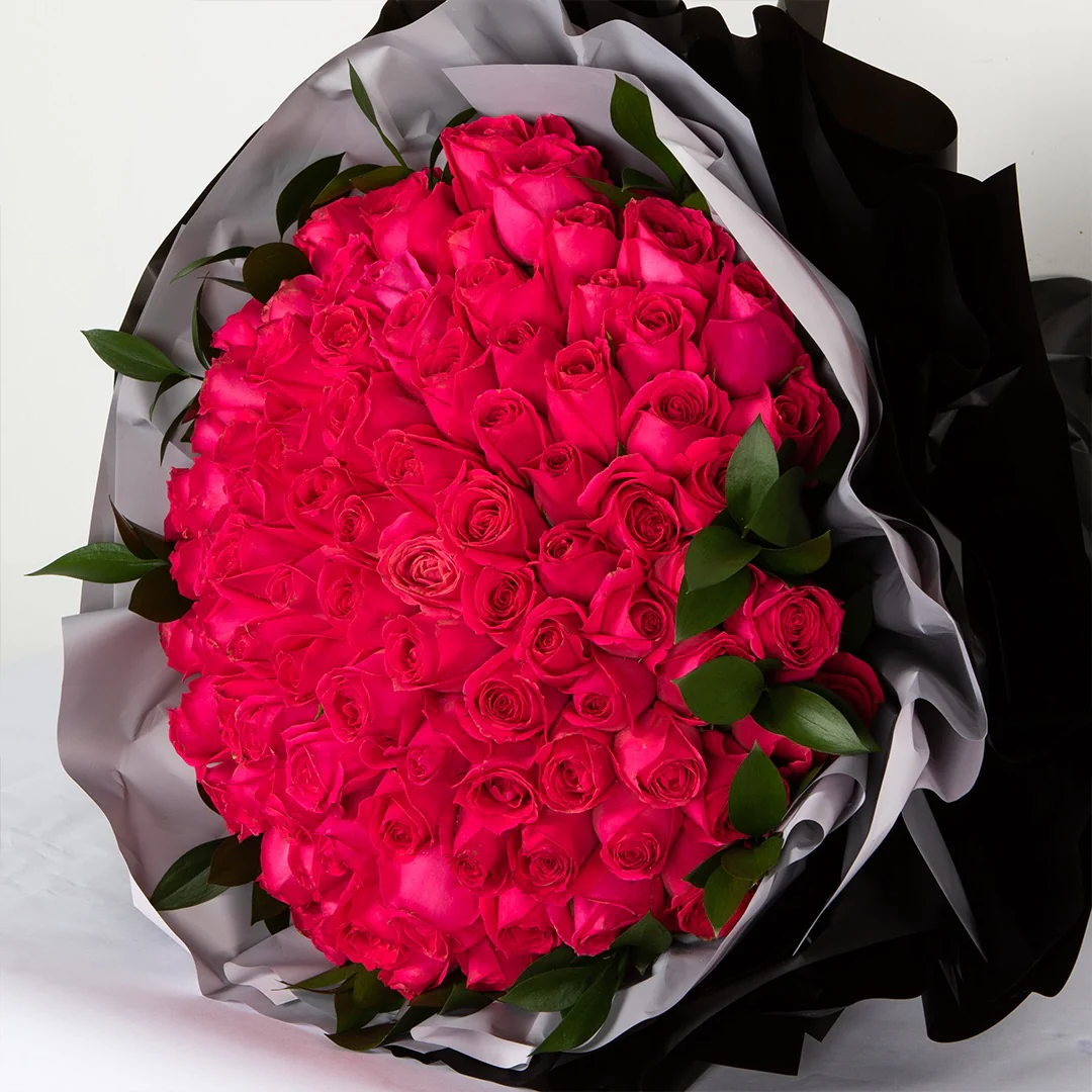 Soulmate Hot Cherry Pink Rose Bouquet - Image 4