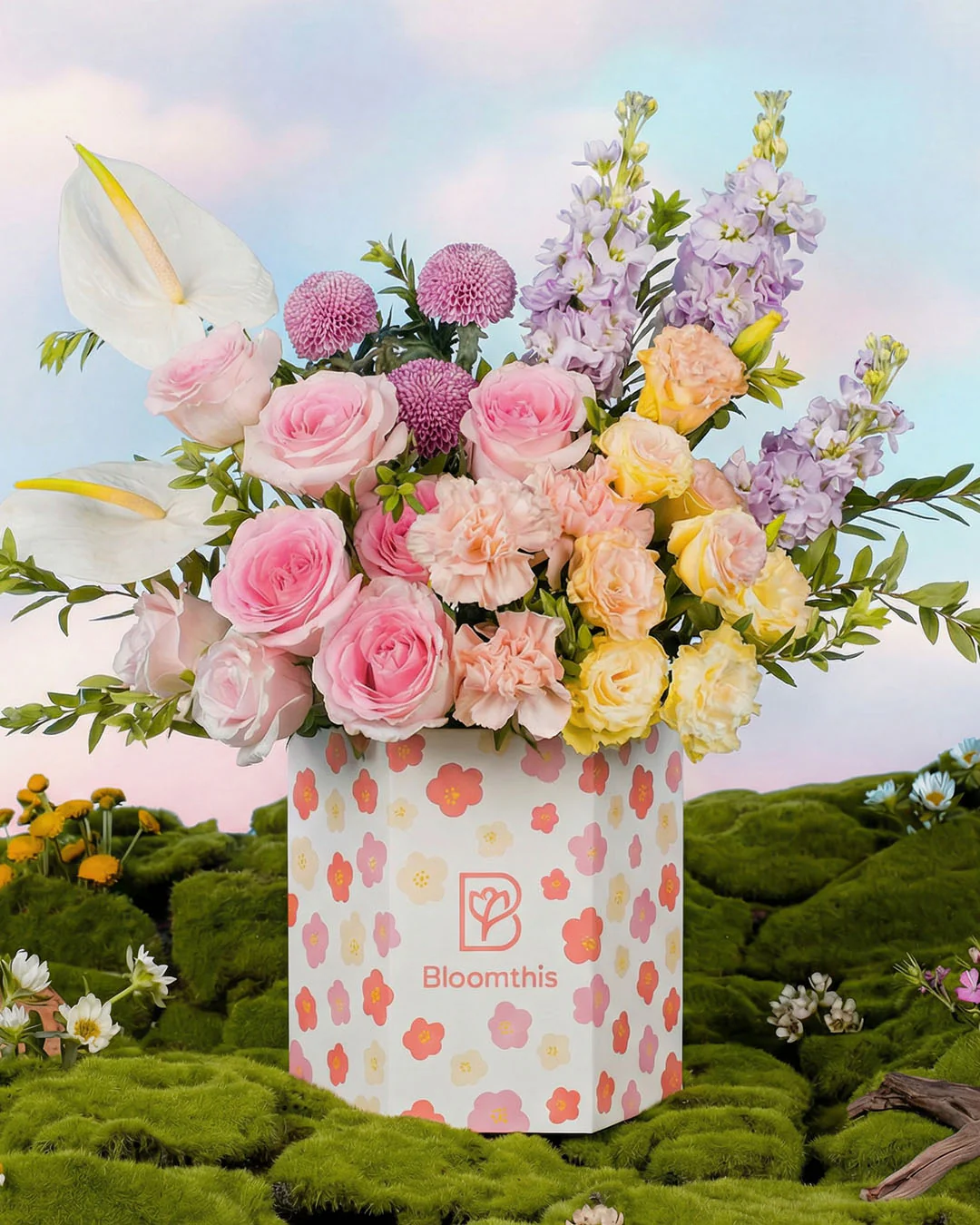 Spring Whimsy Haruka Pink Rose Flower Box - Image 9