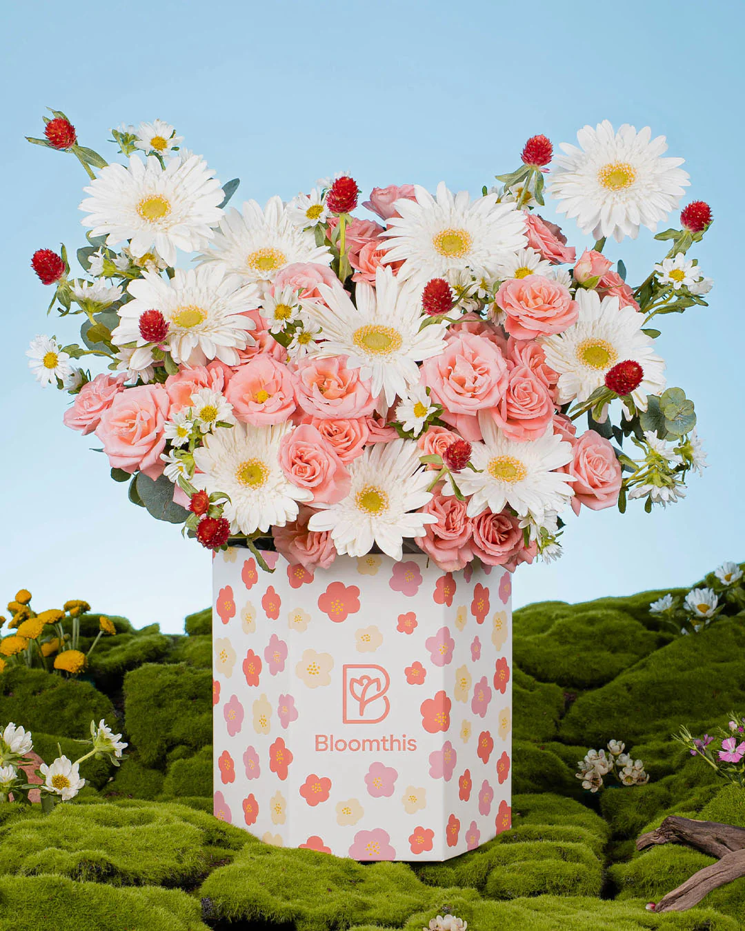 Spring Whimsy Zinnia White Gerbera Flower Box - Image 11