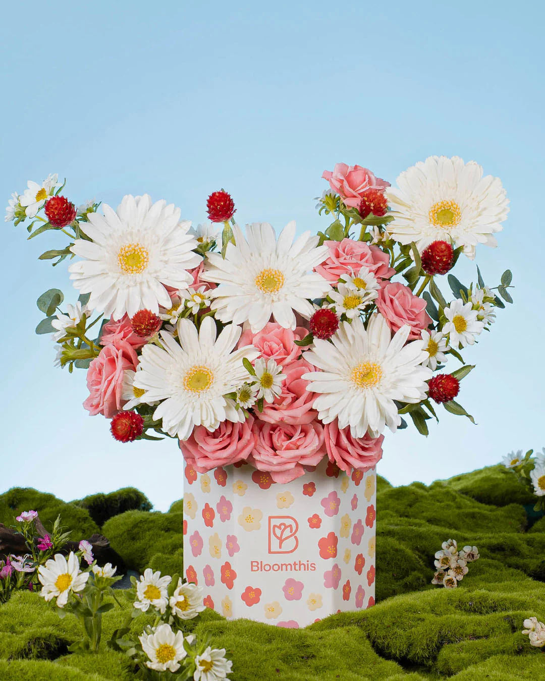 Spring Whimsy Zinnia White Gerbera Flower Box - Image 3