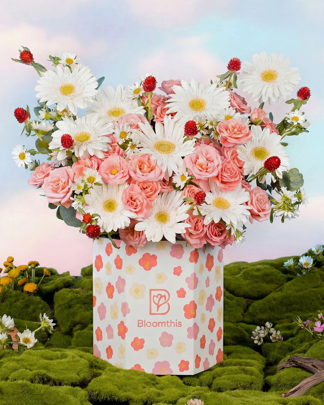 Spring Whimsy Zinnia White Gerbera Flower Box - Image 9