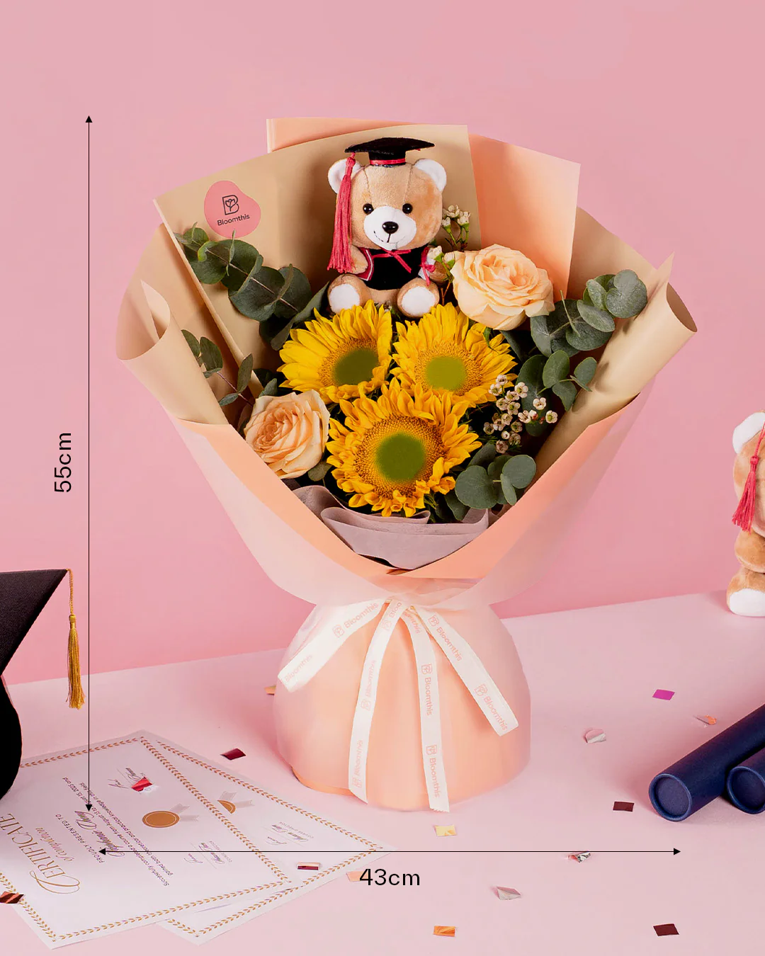 Sunny Sunflower Graduation Bear Bouquet - Image 4