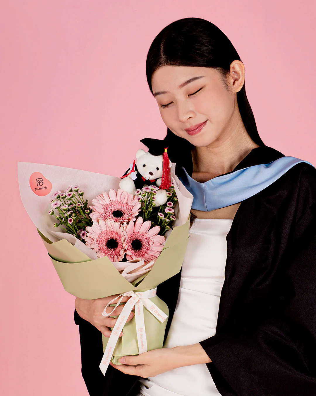 Sylvie Pink Gerbera Graduation Bear Bouquet - Image 2